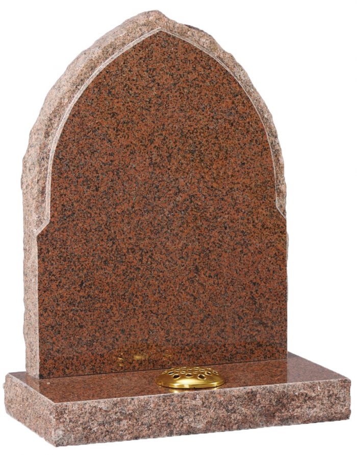 Red Granite Gothic Headstone with Natural Edges - Leverton Bros